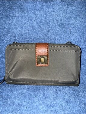 LOW START - Olive Green Nylon Wristlet Wallet with Brown Leather Accent